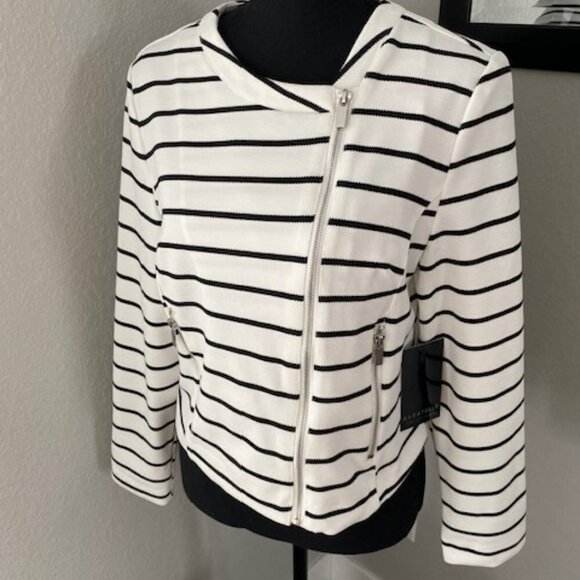 NWT Bagatelle Aysmmetrical Draped Lapel Striped Knit Moto Jacket PM - Picture 5 of 16